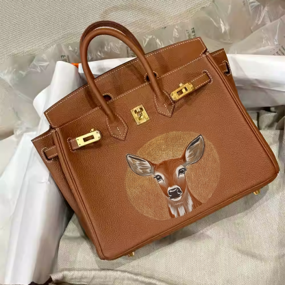 Handcrafted Genuine Leather Women's Bag - Golden Brown, 30cm