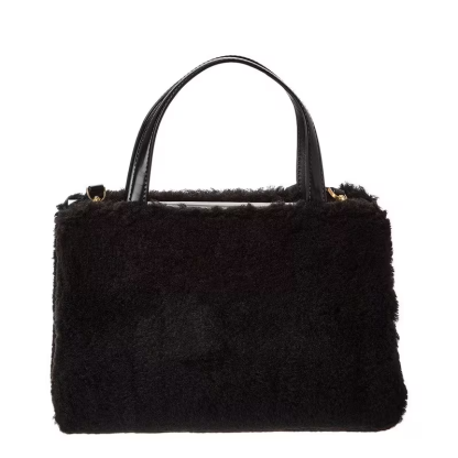 Intarsia Heart Faux Shearling Small Tote