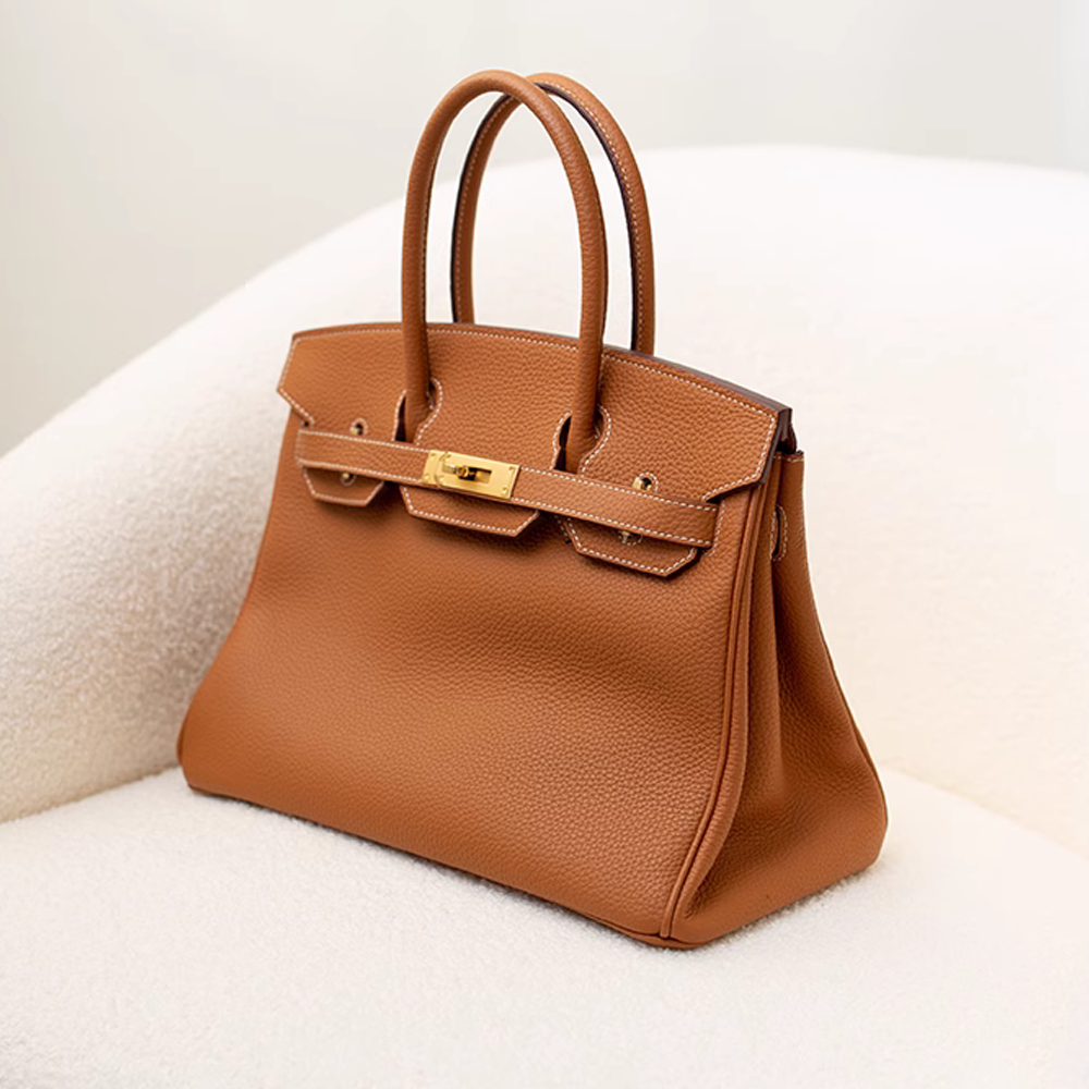 Handcrafted Genuine Leather Women's Bag - Golden Brown, 30cm