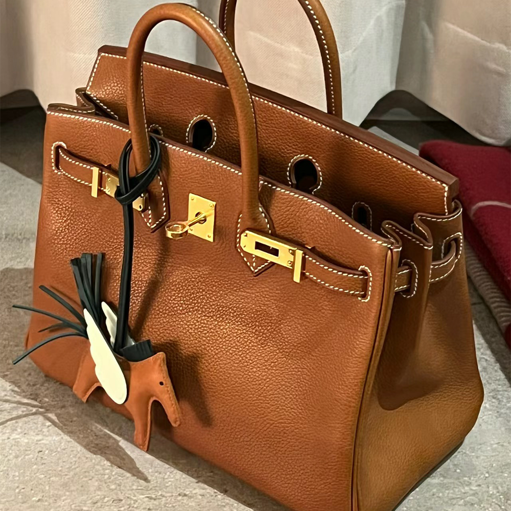 Handcrafted Genuine Leather Women's Bag - Golden Brown, 30cm