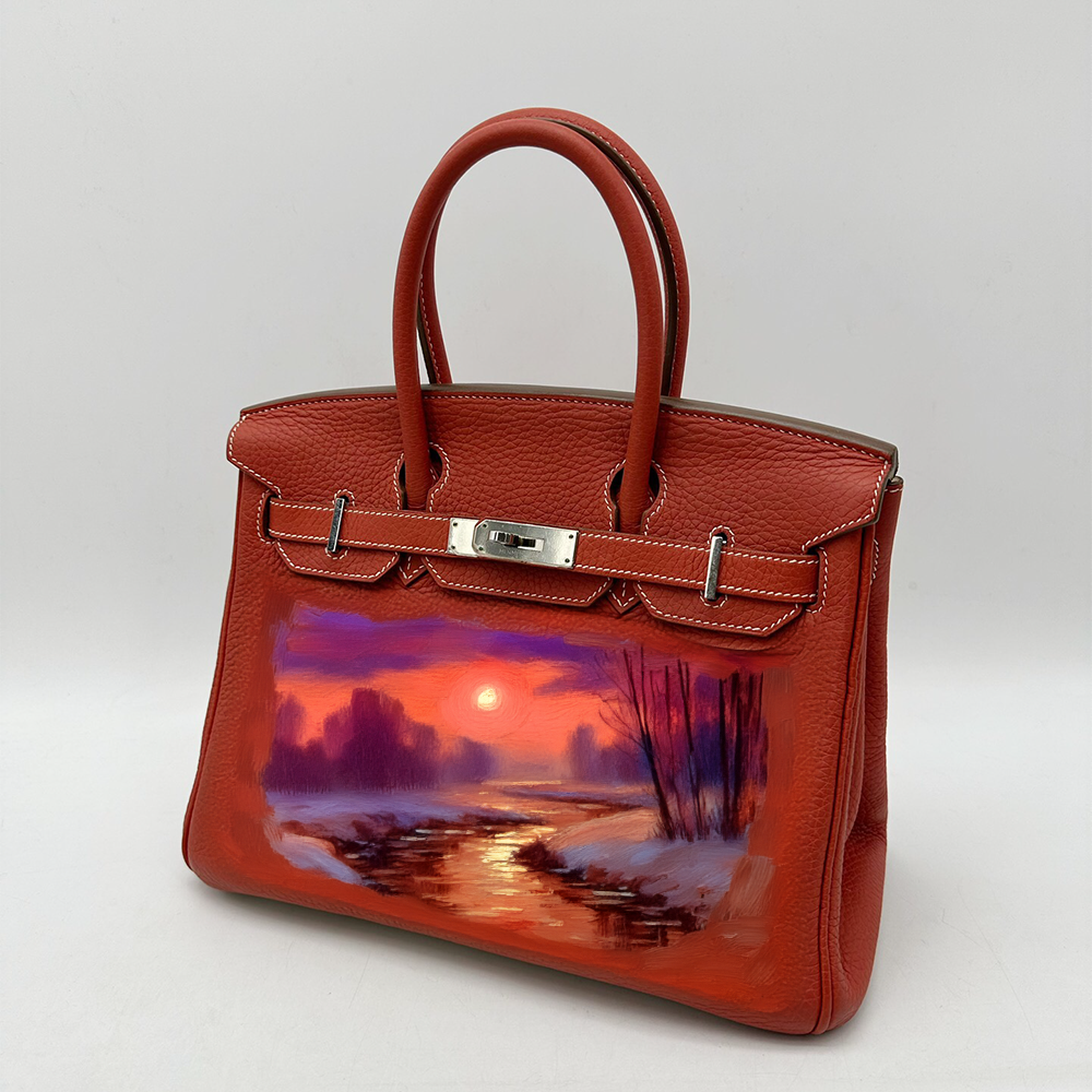 Handcrafted Genuine Leather Women's Bag - 35cm Orange-Red