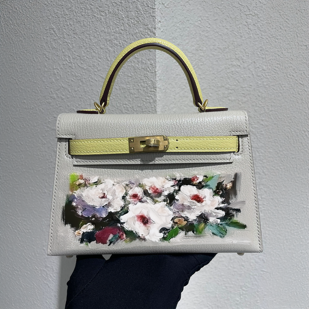 Handcrafted Genuine Leather Women's Bag - 25cm White and Yellow Collision Color