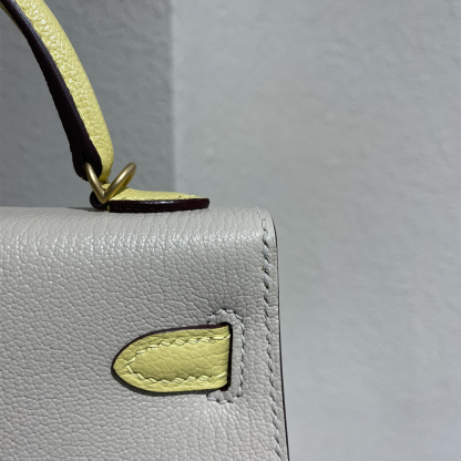 Handcrafted Genuine Leather Women's Bag - 25cm White and Yellow Collision Color