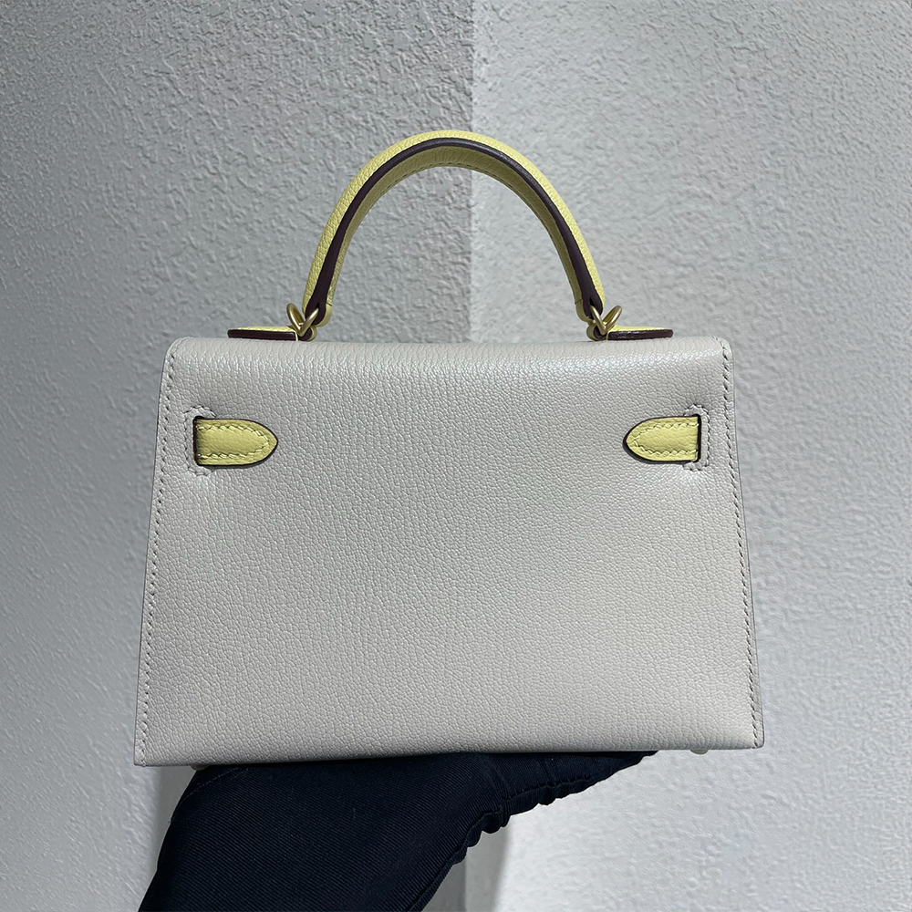 Handcrafted Genuine Leather Women's Bag - 25cm White and Yellow Collision Color