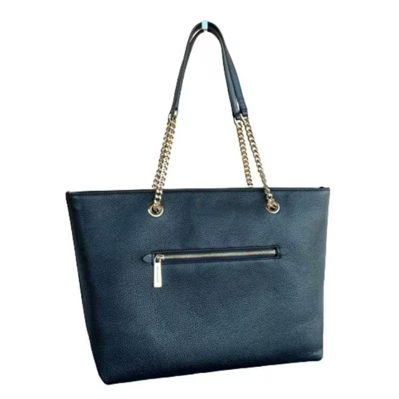 Medium Front Pocket Chain Tote Bag Purse (Black)