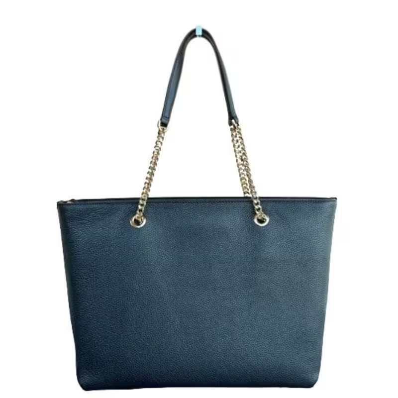 Medium Front Pocket Chain Tote Bag Purse (Black)