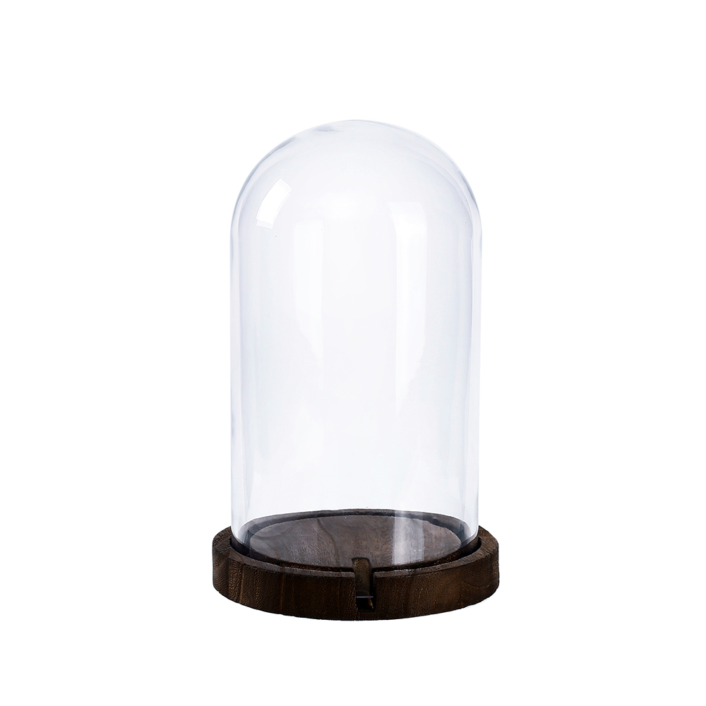 D6.5"H10" - CLEAR GLASS DOME CLOCHE WITH WOODEN BASE