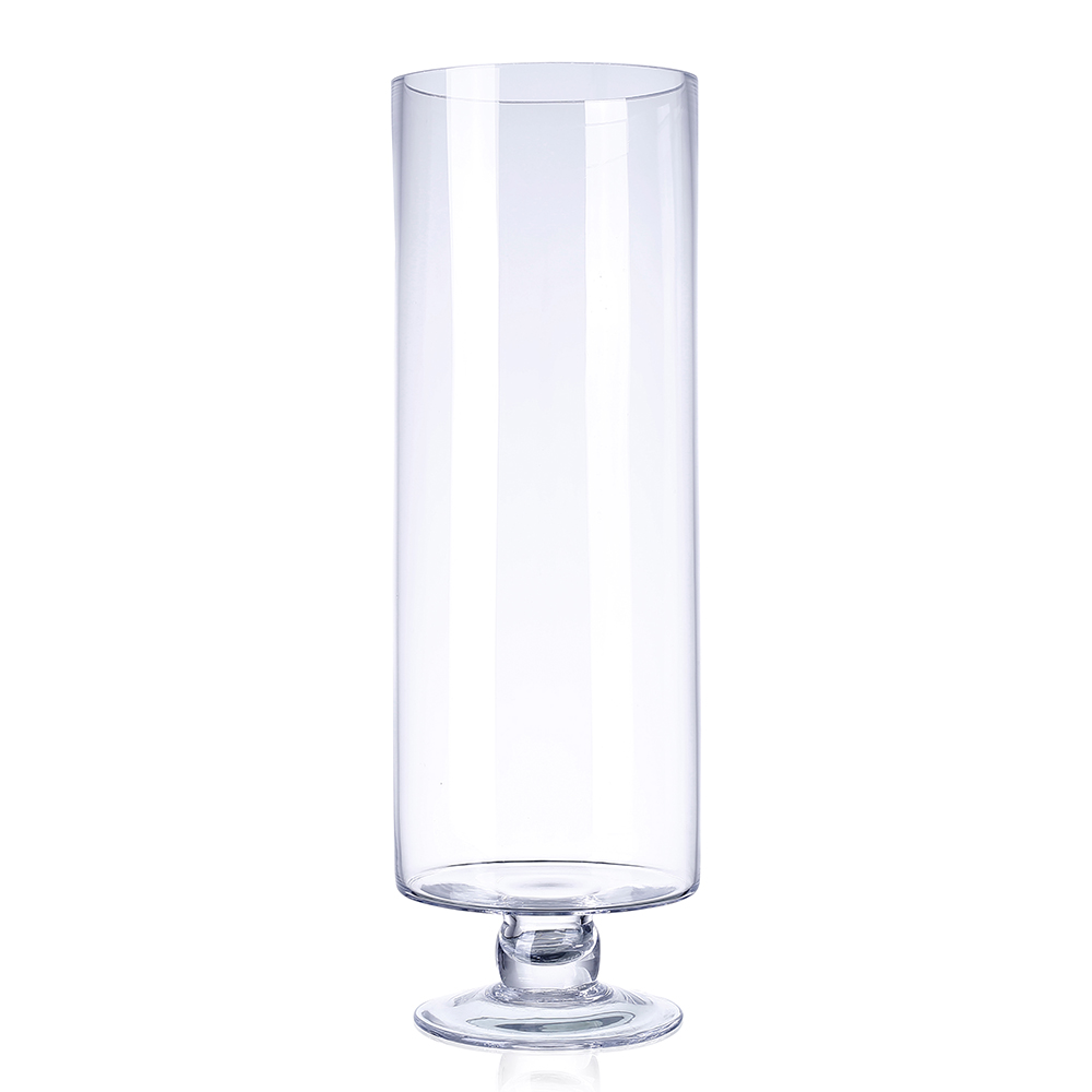 64153S	 D5.5"H17" - GLASS CYLINDER PEDESTAL CANDLE HOLDER