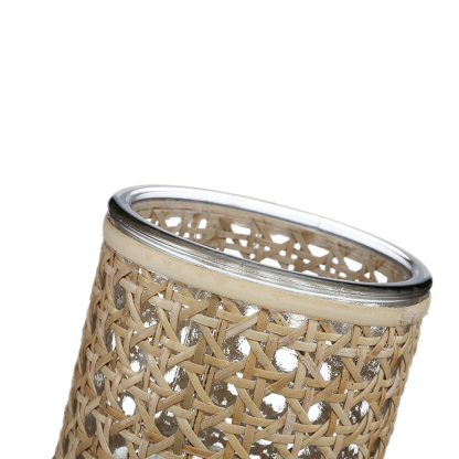 45334	 D3.9"H3.9" - GLASS VASE WITH RATTAN WRAP