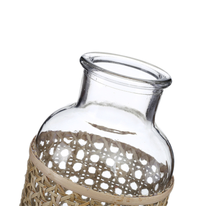 45332	 D3.3"H6.3" - GLASS VASE WITH RATTAN WRAP