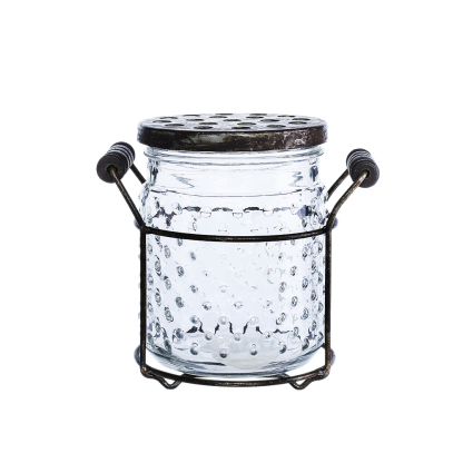 94016	 L5.5"W4.5"H5.5" - GLASS JAR WITH METAL HOLDER