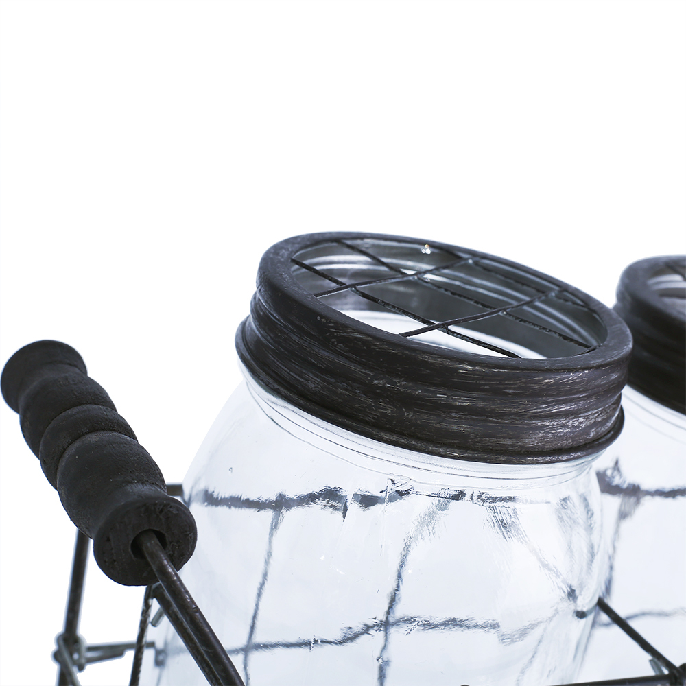 94021	 L8.5"W3.5"H5.5" - GLASS JARS WITH METAL HOLDER