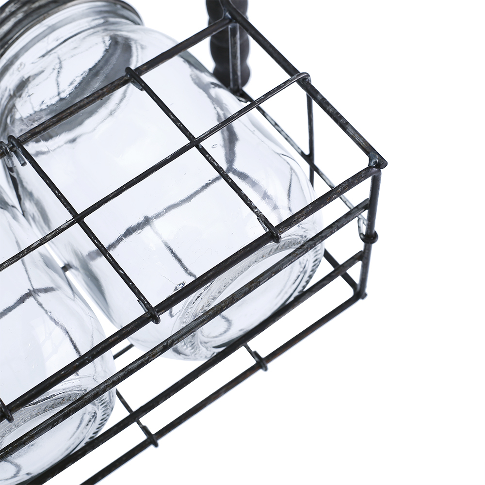 94021	 L8.5"W3.5"H5.5" - GLASS JARS WITH METAL HOLDER
