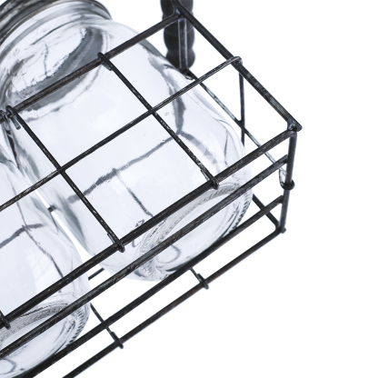 94021	 L8.5"W3.5"H5.5" - GLASS JARS WITH METAL HOLDER