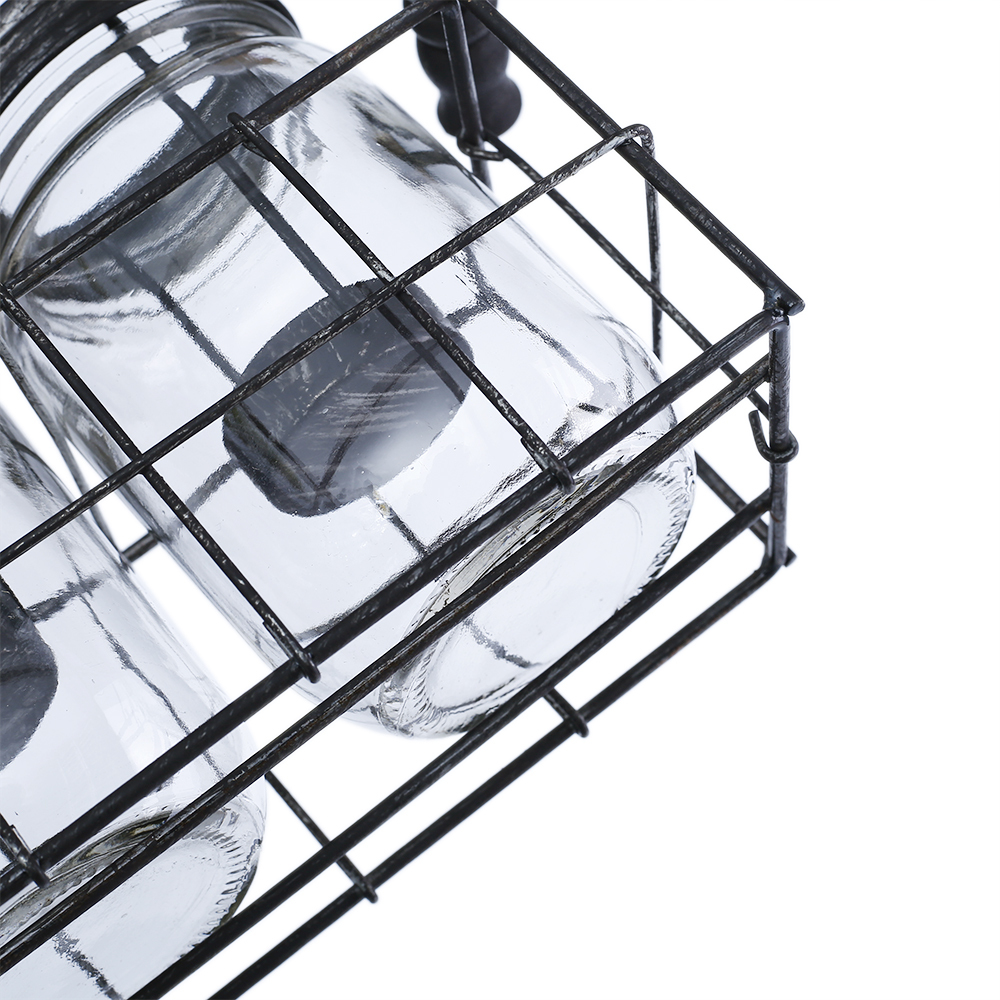 94001	 L12"W3.5"H5.5" - GLASS JAR TRIO WITH METAL HOLDER