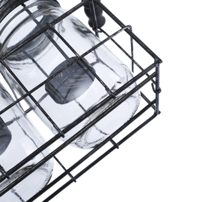 94001	 L12"W3.5"H5.5" - GLASS JAR TRIO WITH METAL HOLDER