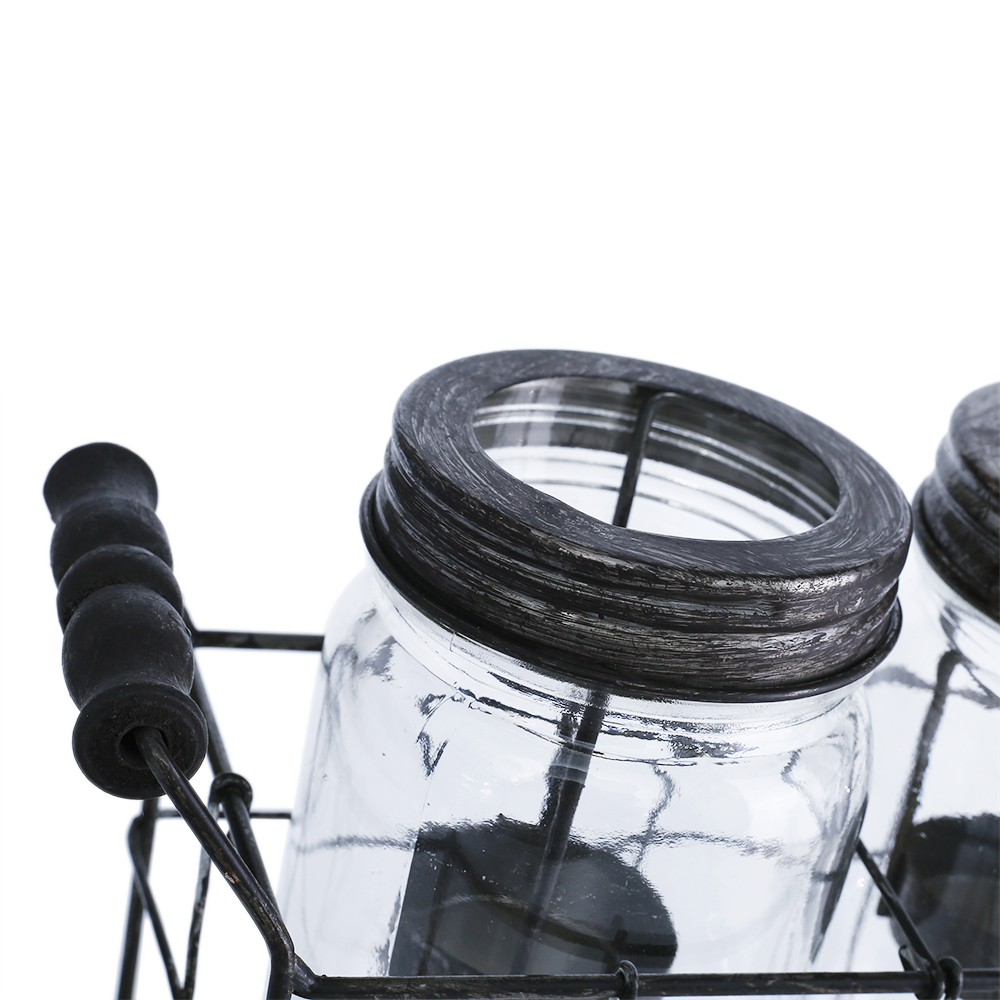 94003	 L8.5"W3.5"H5.5" - GLASS JARS WITH METAL HOLDER