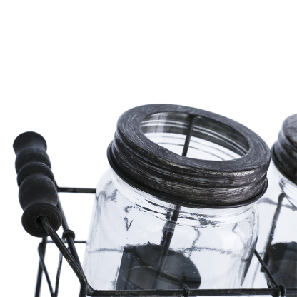 94003	 L8.5"W3.5"H5.5" - GLASS JARS WITH METAL HOLDER