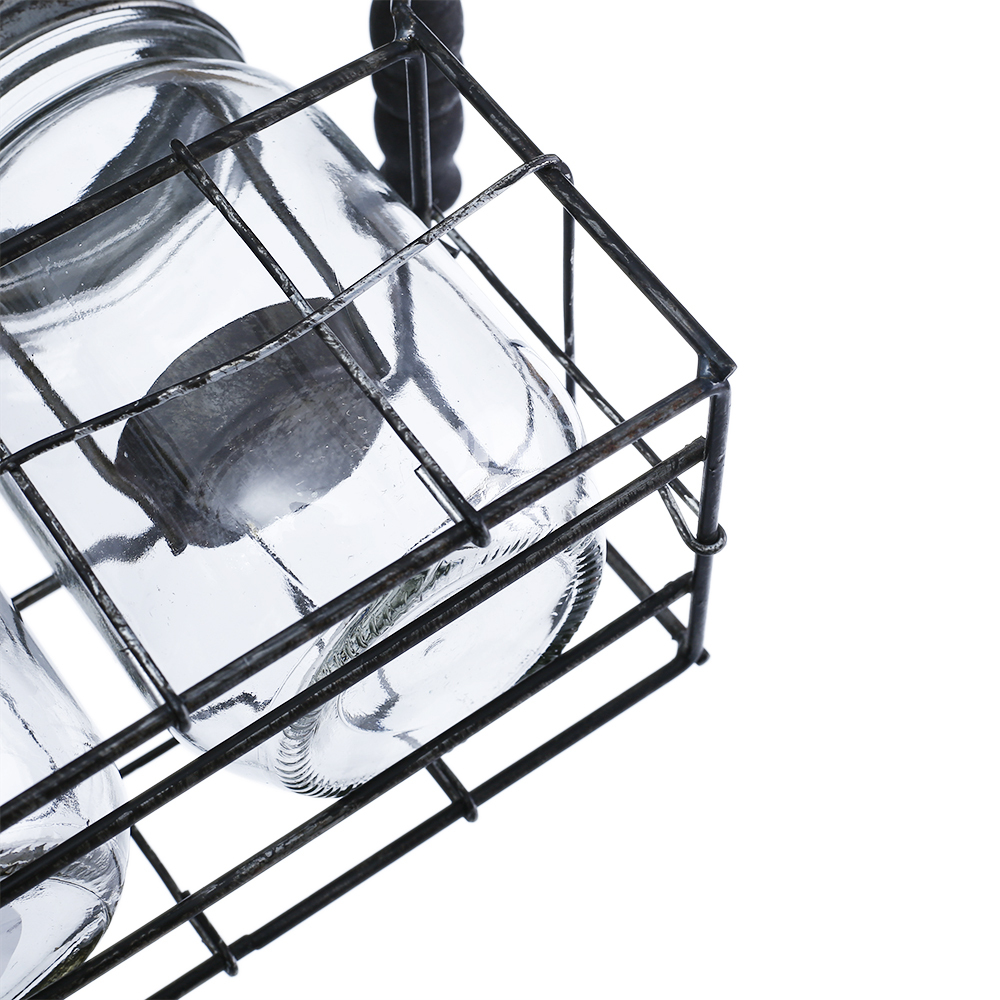 94003	 L8.5"W3.5"H5.5" - GLASS JARS WITH METAL HOLDER