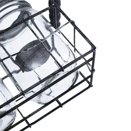 94003	 L8.5"W3.5"H5.5" - GLASS JARS WITH METAL HOLDER