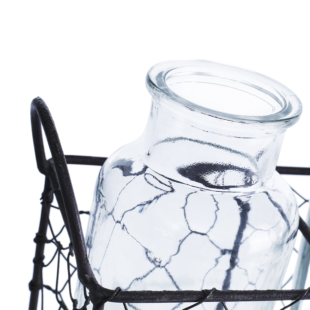 94007	 L11"W3"H5.5" - GLASS BOTTLES WITH METAL HOLDER