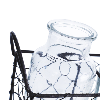 94007	 L11"W3"H5.5" - GLASS BOTTLES WITH METAL HOLDER