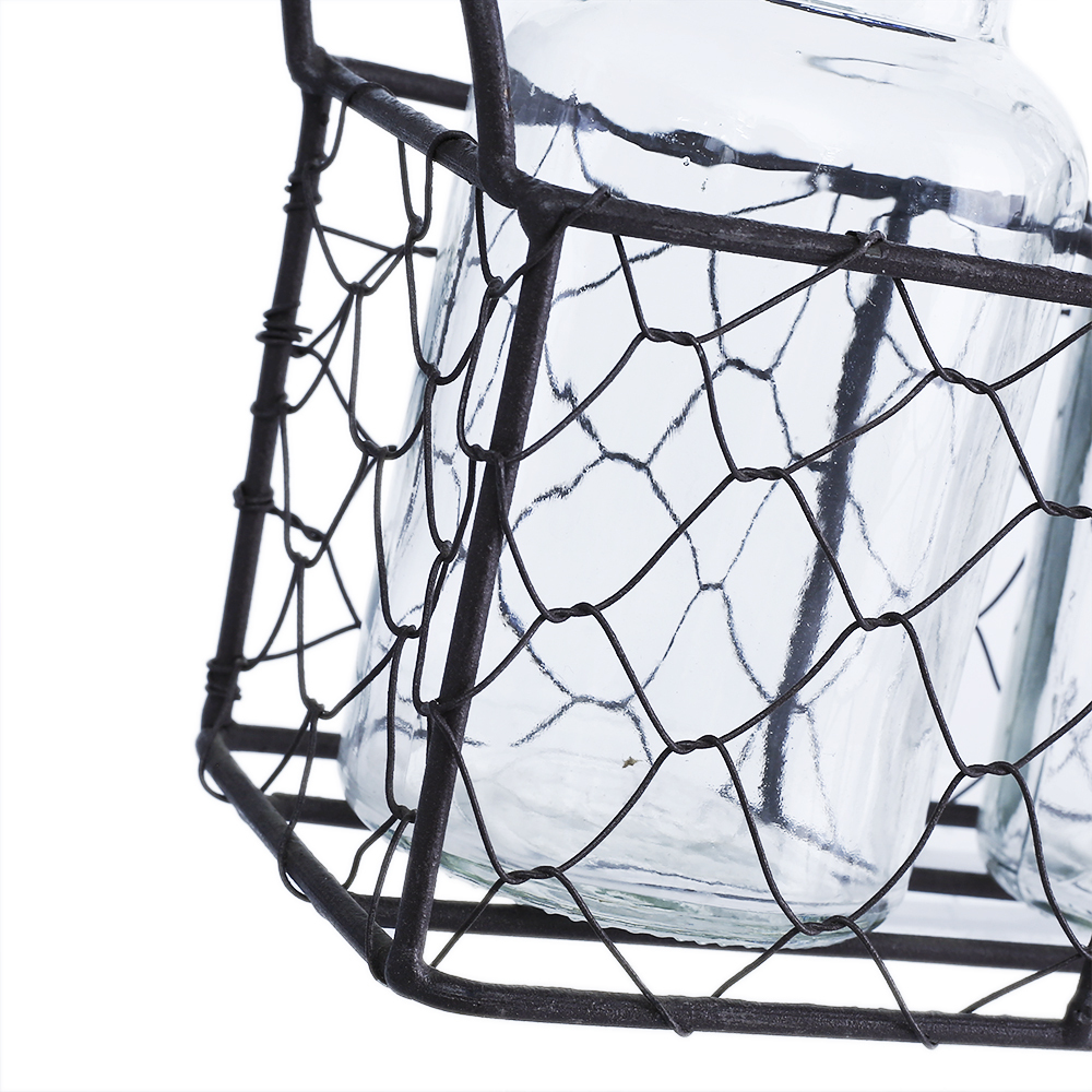 94007	 L11"W3"H5.5" - GLASS BOTTLES WITH METAL HOLDER