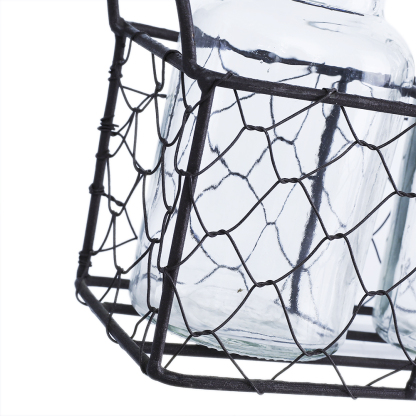94007	 L11"W3"H5.5" - GLASS BOTTLES WITH METAL HOLDER
