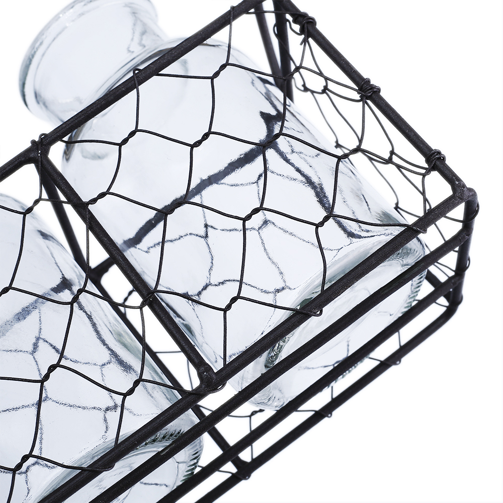 94007	 L11"W3"H5.5" - GLASS BOTTLES WITH METAL HOLDER