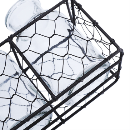94007	 L11"W3"H5.5" - GLASS BOTTLES WITH METAL HOLDER