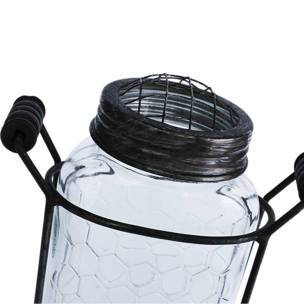 94014	 L5.5"W3"H7" - GLASS JAR WITH METAL HOLDER