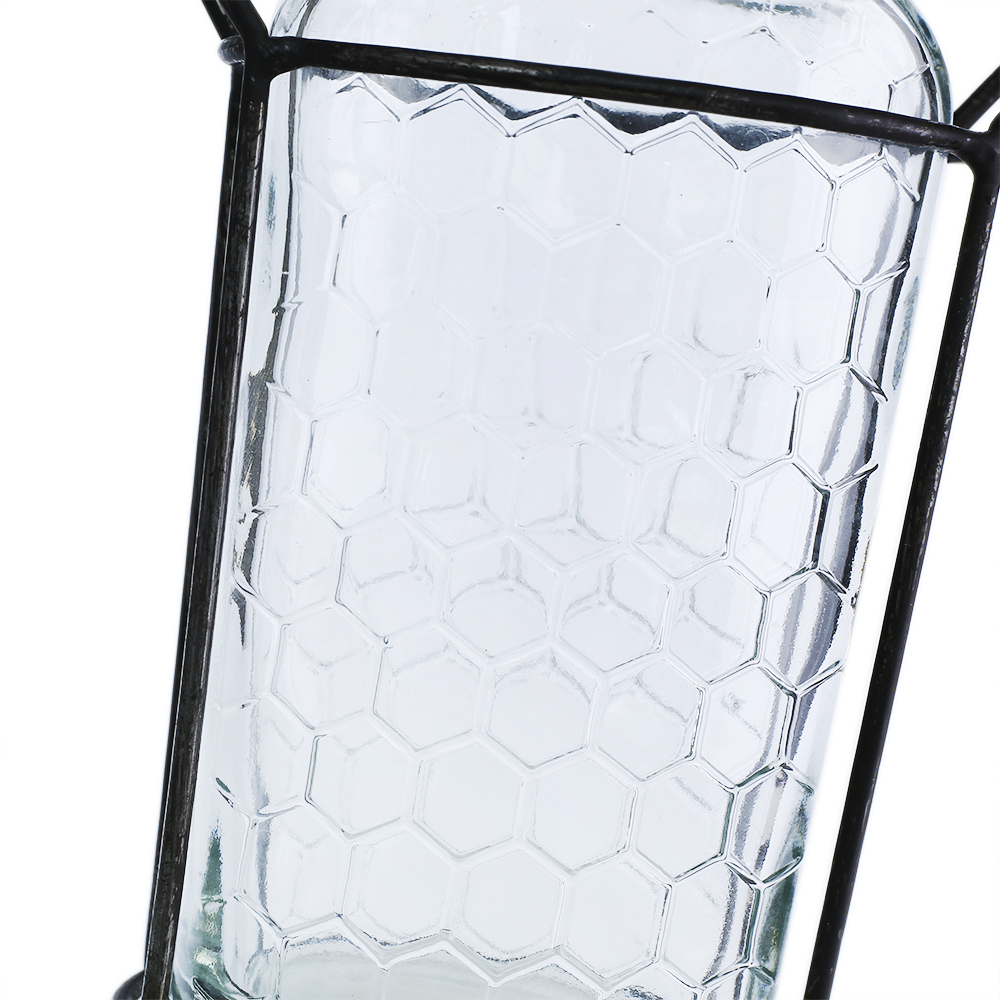 94014	 L5.5"W3"H7" - GLASS JAR WITH METAL HOLDER