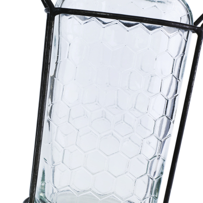 94014	 L5.5"W3"H7" - GLASS JAR WITH METAL HOLDER