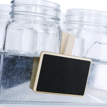 59228	 L8.5"W7"H5" - GLASS JARS WITH METAL TRAY