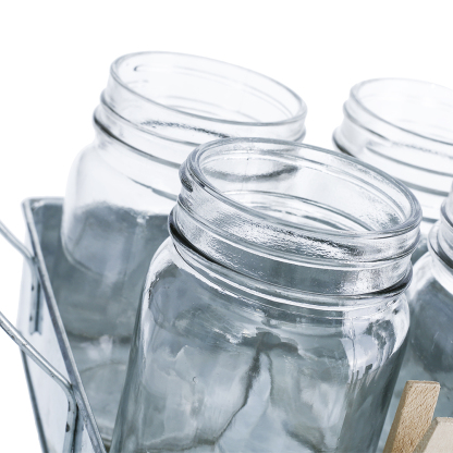59228	 L8.5"W7"H5" - GLASS JARS WITH METAL TRAY