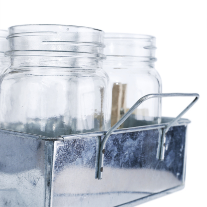 59228	 L8.5"W7"H5" - GLASS JARS WITH METAL TRAY