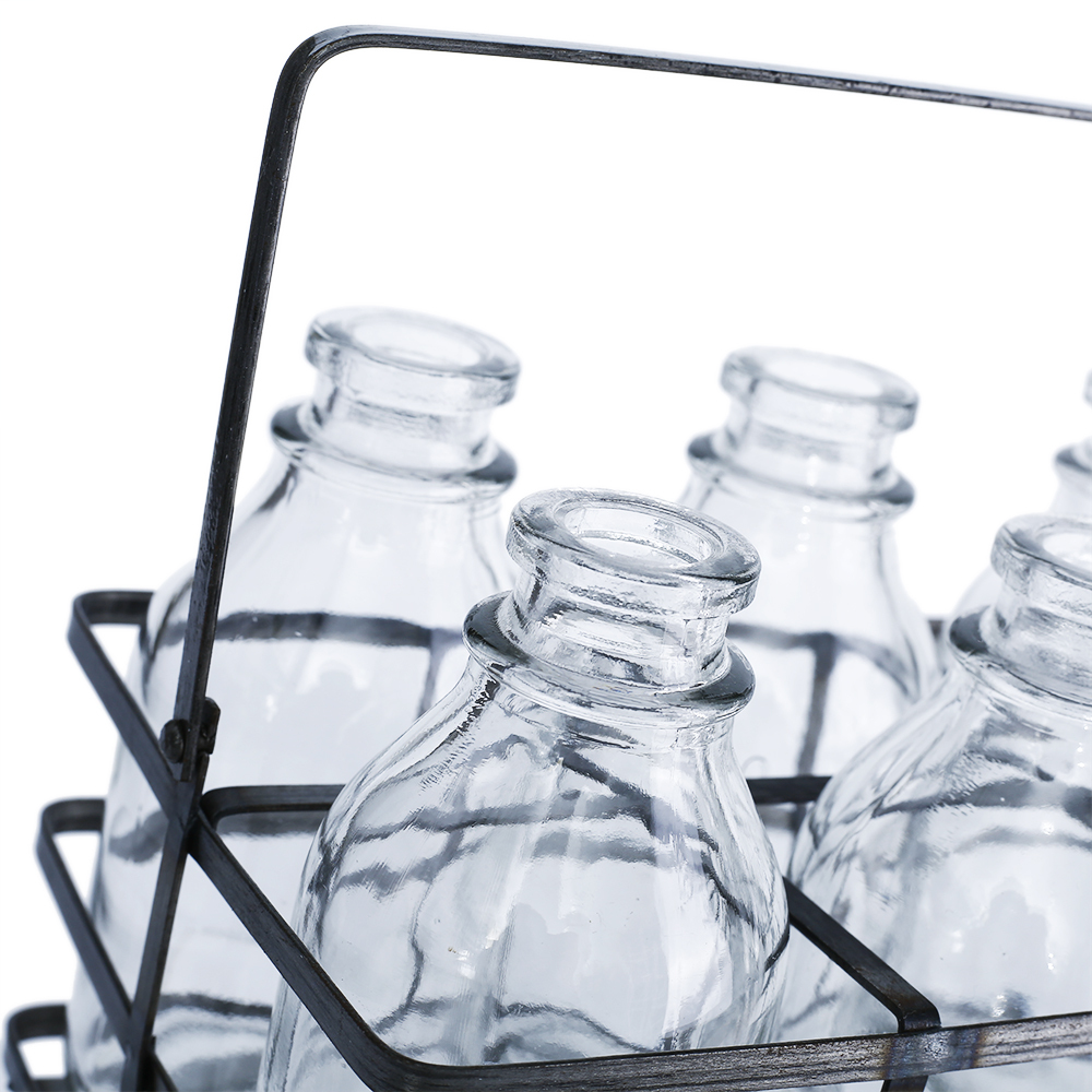 94006	 L7.5"W4.5"H4.5" - GLASS MINI BOTTLES WITH METAL HOLDER