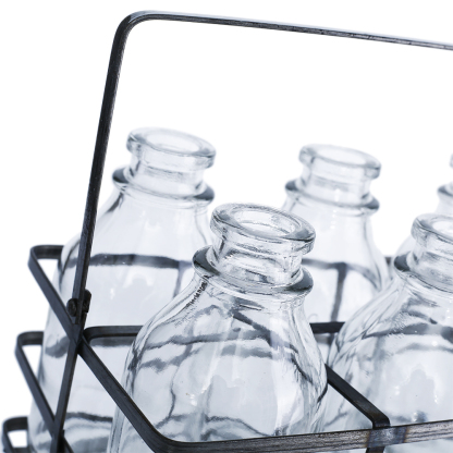 94006	 L7.5"W4.5"H4.5" - GLASS MINI BOTTLES WITH METAL HOLDER