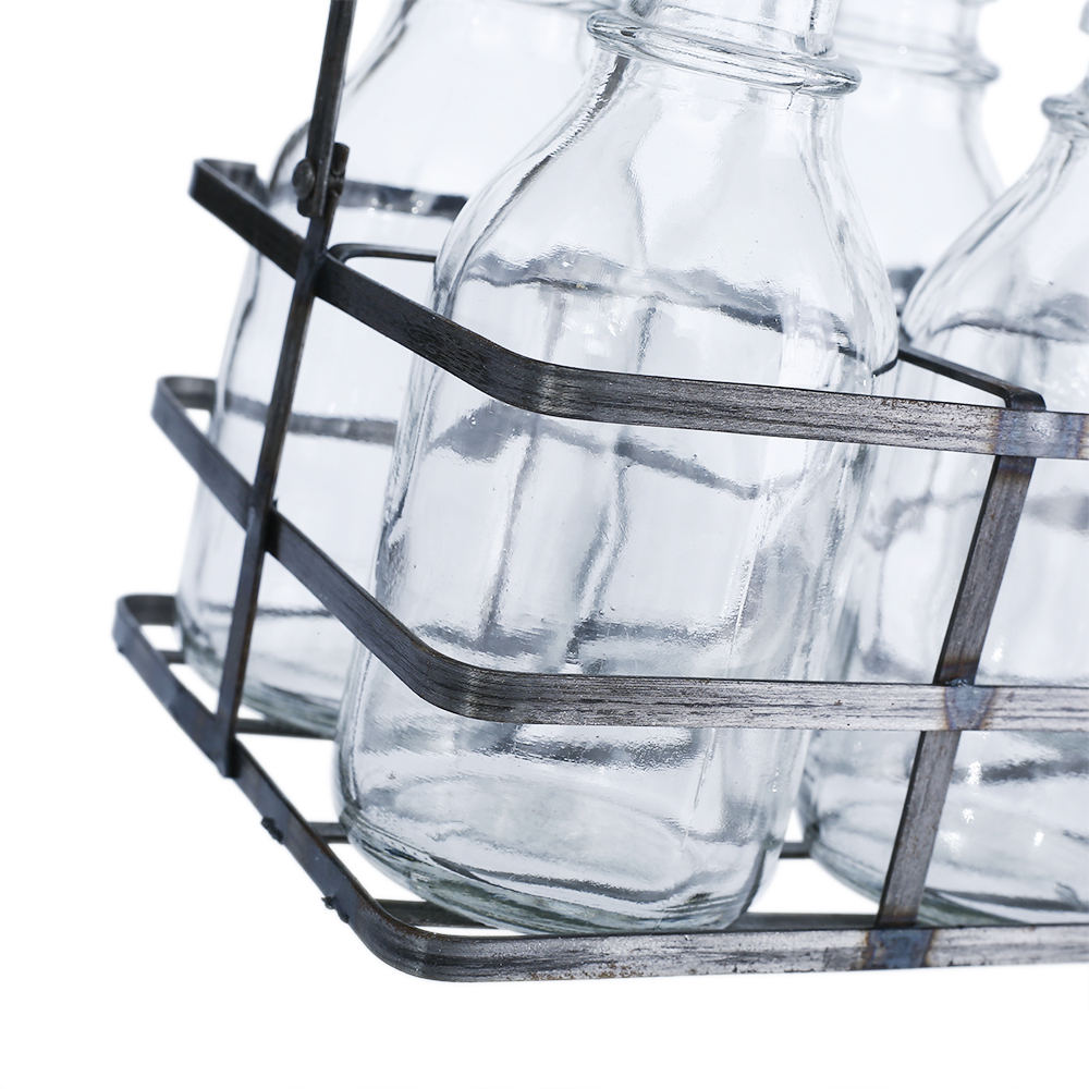 94006	 L7.5"W4.5"H4.5" - GLASS MINI BOTTLES WITH METAL HOLDER