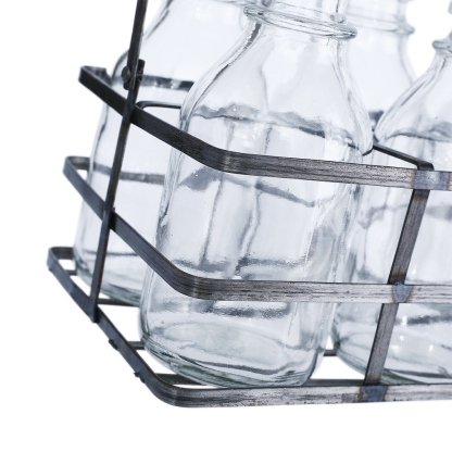 94006	 L7.5"W4.5"H4.5" - GLASS MINI BOTTLES WITH METAL HOLDER