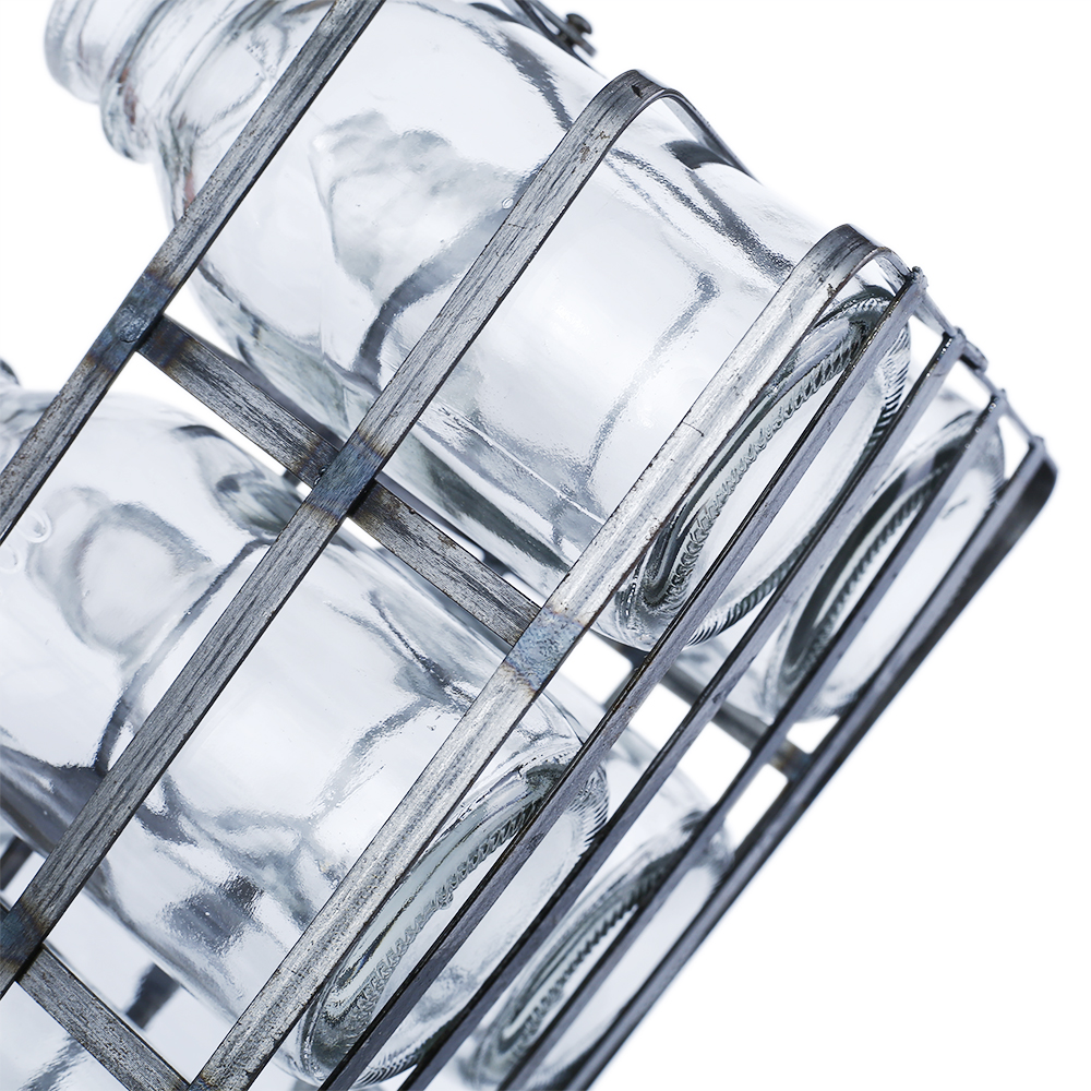 94006	 L7.5"W4.5"H4.5" - GLASS MINI BOTTLES WITH METAL HOLDER