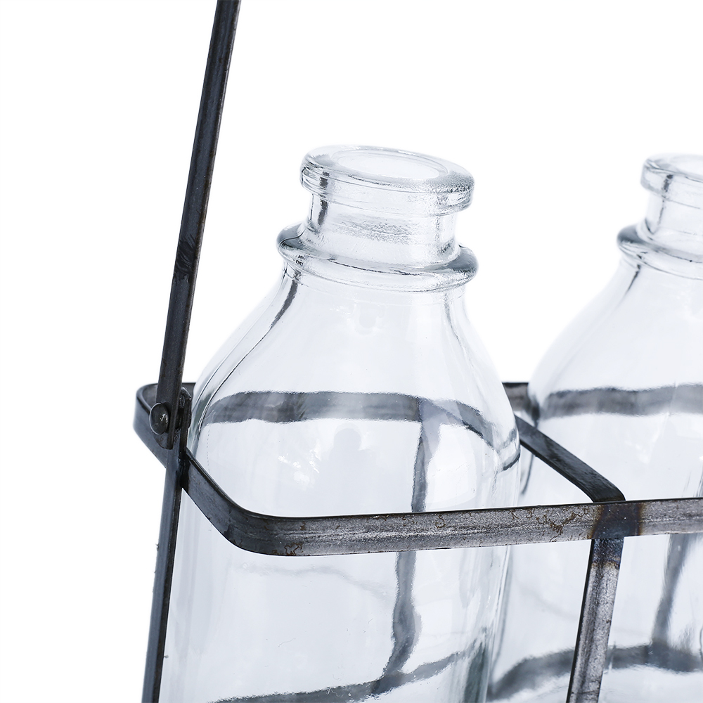 94005	 L7.5"W2.5"H4.5" - GLASS MINI BOTTLES WITH METAL HOLDER
