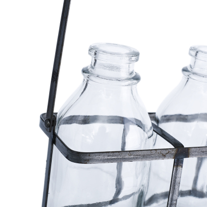 94005	 L7.5"W2.5"H4.5" - GLASS MINI BOTTLES WITH METAL HOLDER