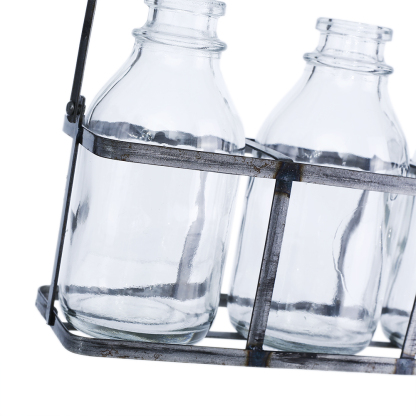 94005	 L7.5"W2.5"H4.5" - GLASS MINI BOTTLES WITH METAL HOLDER