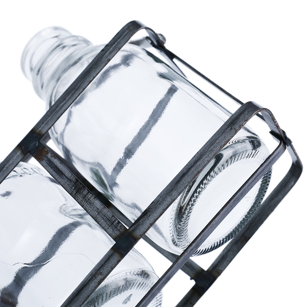 94005	 L7.5"W2.5"H4.5" - GLASS MINI BOTTLES WITH METAL HOLDER