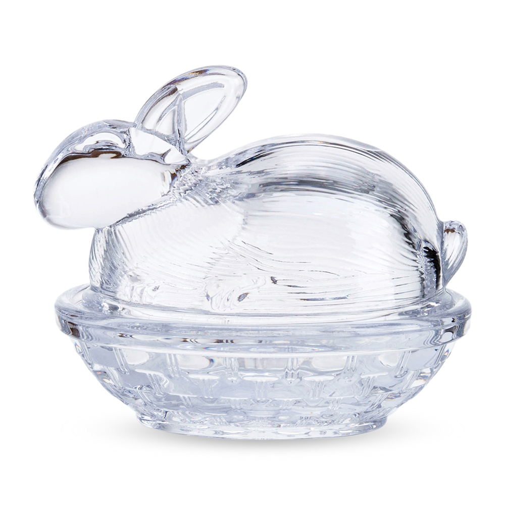68047ASST	 L5.5"W4"H4.5" - ASSORTED COLORS GLASS BUNNIES CANDY JAR WITH