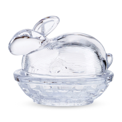 68047ASST	 L5.5"W4"H4.5" - ASSORTED COLORS GLASS BUNNIES CANDY JAR WITH