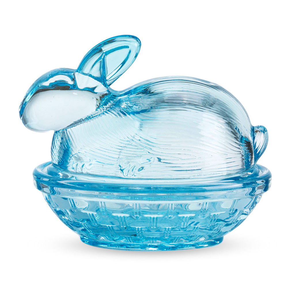 68047ASST	 L5.5"W4"H4.5" - ASSORTED COLORS GLASS BUNNIES CANDY JAR WITH