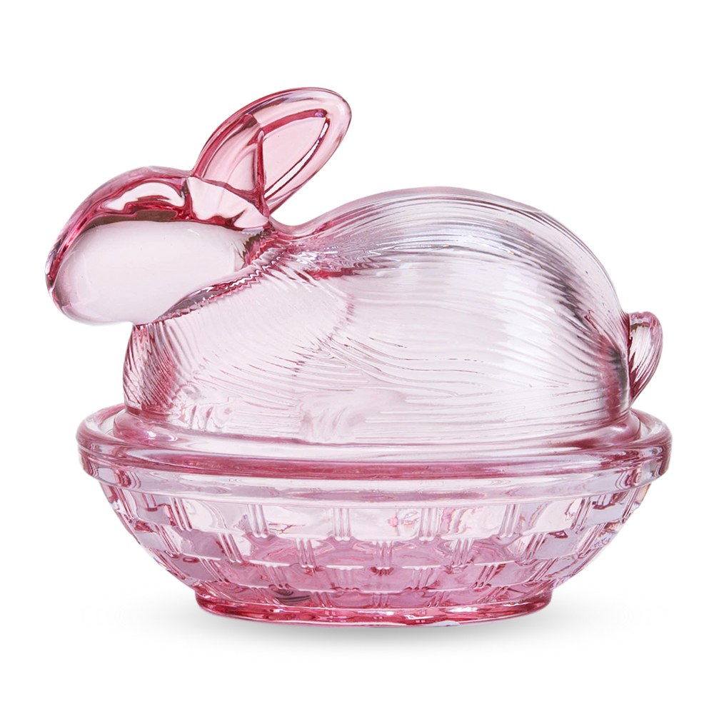 68047ASST	 L5.5"W4"H4.5" - ASSORTED COLORS GLASS BUNNIES CANDY JAR WITH