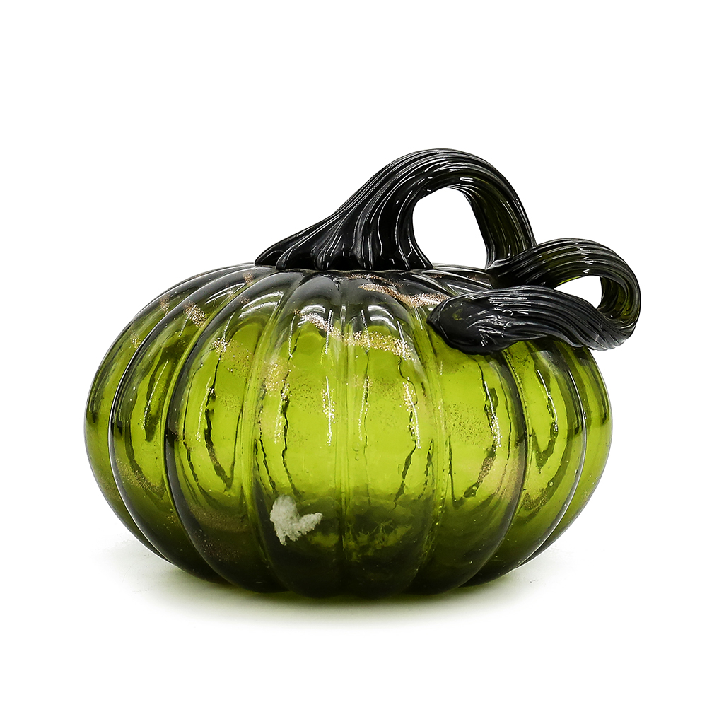 D5"H4.5" - GLASS PUMPKIN WITH CURLY STEM
